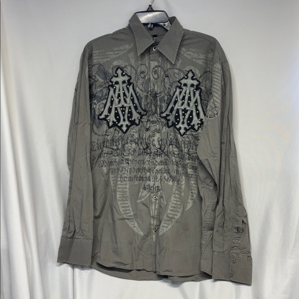 Roar Enough Excuses cross embroidered Long Sleeve Graphic collard Shirt  L